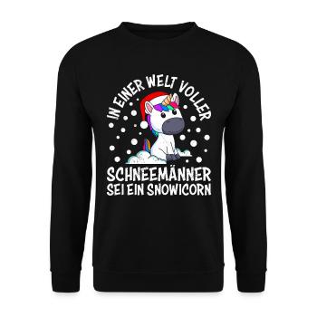 In einer Welt voller Schneemänner sei Snowicorn - Unisex Pullover - Schwarz - Vorne - Alina (178cm) & Michal (187cm)