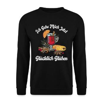 Glühwein Ich Geh mich Glücklich Glühen Weihnachten - Unisex Pullover - Schwarz - Vorne - Alina (178cm) & Michal (187cm)