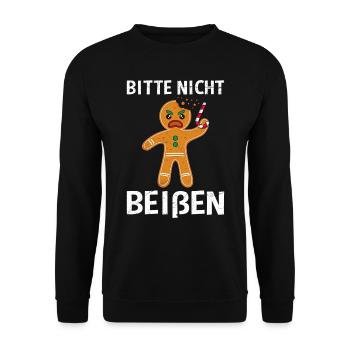 Lebkuchenmann Bitte Nicht Beißen Wütend - Unisex Pullover - Schwarz - Vorne - Alina (178cm) & Michal (187cm)