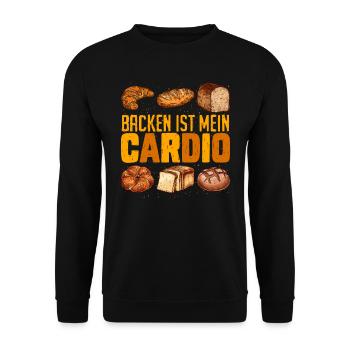 Backen ist mein Cardio Brotbäcker Backliebhaber - Unisex Pullover - Schwarz - Vorne - Alina (178cm) & Michal (187cm)