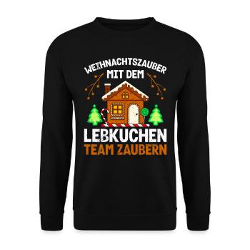 Weihnachtszauber mit dem Lebkuchen Team Zaubern - Unisex Pullover - Schwarz - Vorne - Alina (178cm) & Michal (187cm)