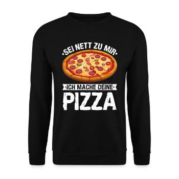 Pizzabäcker Sei Nett zu Mir Ich mach deine Pizza - Unisex Pullover - Schwarz - Vorne - Alina (178cm) & Michal (187cm)
