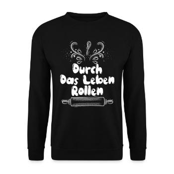 Backstube Rolling Through Life Backliebhaber - Unisex Pullover - Schwarz - Vorne - Alina (178cm) & Michal (187cm)