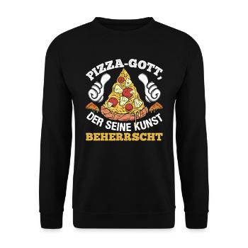 Pizza-Gott Der seine Kunst Beherrscht Backen - Unisex Pullover - Schwarz - Vorne - Alina (178cm) & Michal (187cm)