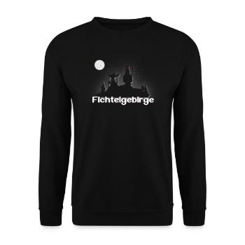 Schneeberg bei Nacht mit Luchs - Unisex Pullover - Schwarz - Vorne - Alina (178cm) & Michal (187cm)