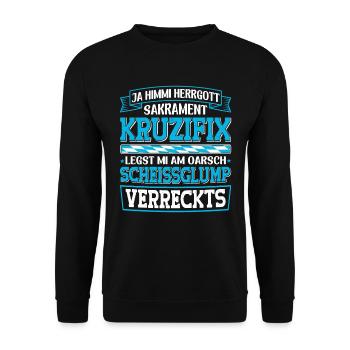 Boarisch Kruzifix Scheissglump Verreckts München - Unisex Pullover - Schwarz - Vorne - Alina (178cm) & Michal (187cm)