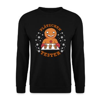 Lebkuchenmann Plätzchen Tester Weihnachten - Unisex Pullover - Schwarz - Vorne - Alina (178cm) & Michal (187cm)