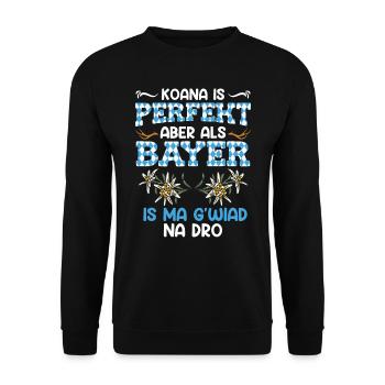 Bayerisch Koana is Perfekt aber als Bayer - Unisex Pullover - Schwarz - Vorne - Alina (178cm) & Michal (187cm)