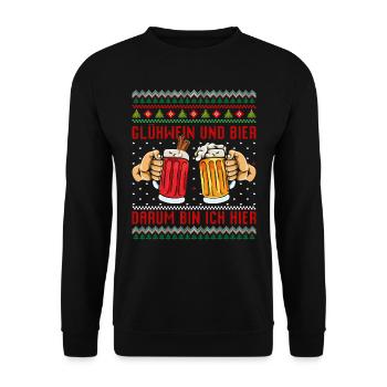 Glühwein und Bier Darum bin Ich Hier Weihnachten - Unisex Pullover - Schwarz - Vorne - Alina (178cm) & Michal (187cm)