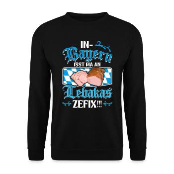 Leberkäse In Bayern Isst Ma an Lebakas Zefix - Unisex Pullover - Schwarz - Vorne - Alina (178cm) & Michal (187cm)
