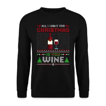 Glühwein All I Want for Christmas is Wine - Unisex Pullover - Schwarz - Vorne - Alina (178cm) & Michal (187cm)
