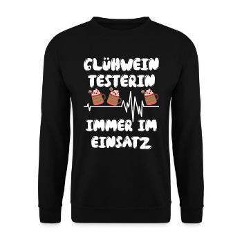 Glühwein Testerin Immer Im Einsatz Glühweinbude - Unisex Pullover - Schwarz - Vorne - Alina (178cm) & Michal (187cm)