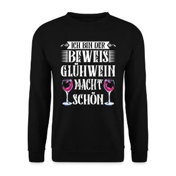 Glühwein Bin der Beweis Glühwein macht Schön - Unisex Pullover - Schwarz - Vorne - Alina (178cm) & Michal (187cm)