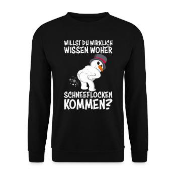 Schneemann Willst du Wissen Woher Schneeflocken - Unisex Pullover - Schwarz - Vorne - Alina (178cm) & Michal (187cm)