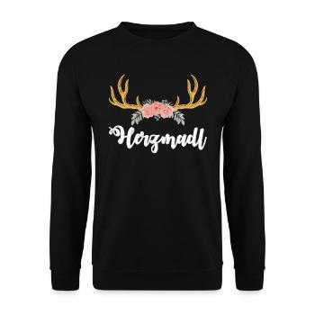 Bayerisches Shirt Frauen Herzmadel Bayerisches - Unisex Pullover - Schwarz - Vorne - Alina (178cm) & Michal (187cm)