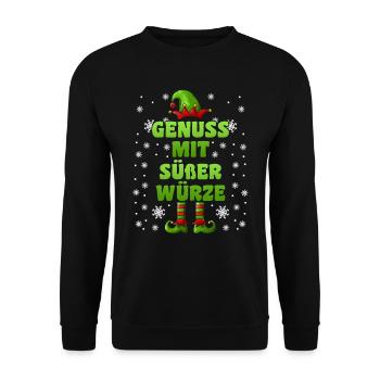 Glühwein Genuss mit Süßer Würze Wichtel - Unisex Pullover - Schwarz - Vorne - Alina (178cm) & Michal (187cm)