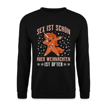 Lustig Sex ist Schön aber Weihnachten ist Öfter - Unisex Pullover - Schwarz - Vorne - Alina (178cm) & Michal (187cm)