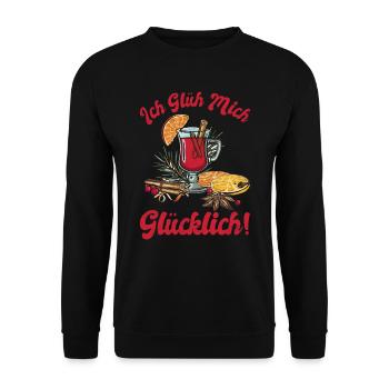 Glühwein Ich Geh mich Glücklich Glühen Weihnachten - Unisex Pullover - Schwarz - Vorne - Alina (178cm) & Michal (187cm)