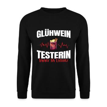 Glühwein Testerin Glühweinstand Weihnachten - Unisex Pullover - Schwarz - Vorne - Alina (178cm) & Michal (187cm)