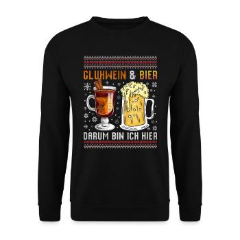 Glühwein und Bier Darum bin Ich Hier Weihnachten - Unisex Pullover - Schwarz - Vorne - Alina (178cm) & Michal (187cm)