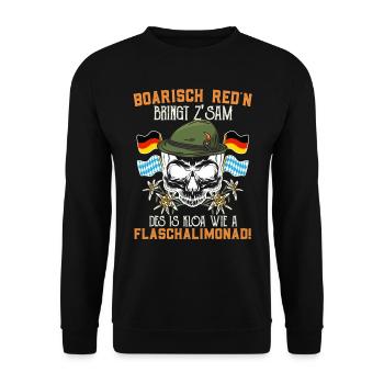 Boarisch Red'n bringt Z'Bayern Deutsch - Unisex Pullover - Schwarz - Vorne - Alina (178cm) & Michal (187cm)
