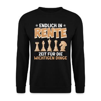 Endlich in Rente Zeit für die Wichtigen Dinge - Unisex Pullover - Schwarz - Vorne - Alina (178cm) & Michal (187cm)
