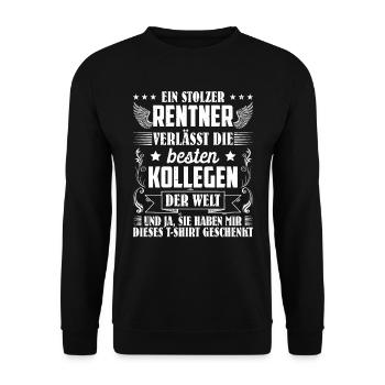 Rente Ein Stolzer Rentner verlässt Beste Kollegen - Unisex Pullover - Schwarz - Vorne - Alina (178cm) & Michal (187cm)