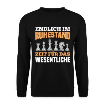 Endlich Ruhestand Zeit für das Wesentliche Rente - Unisex Pullover - Schwarz - Vorne - Alina (178cm) & Michal (187cm)