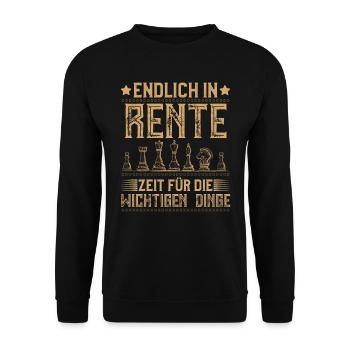Endlich in Rente Zeit für die Wichtigen Dinge - Unisex Pullover - Schwarz - Vorne - Alina (178cm) & Michal (187cm)
