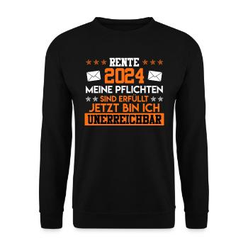 Rente 2024 Meine Pflichten Sind Erfüllt Rentner - Unisex Pullover - Schwarz - Vorne - Alina (178cm) & Michal (187cm)
