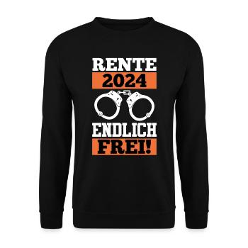 Rente 2024 Endlich Frei Ruhestand Rentenalter - Unisex Pullover - Schwarz - Vorne - Alina (178cm) & Michal (187cm)