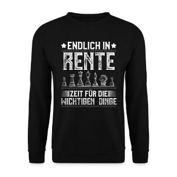 Endlich in Rente Zeit für die Wichtigen Dinge - Unisex Pullover - Schwarz - Vorne - Alina (178cm) & Michal (187cm)