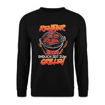 Rentner 2024 Endlich Zeit zum Grillen Ruhestand - Unisex Pullover - Schwarz - Vorne - Alina (178cm) & Michal (187cm)