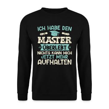 Master Party Habe den Master Überlebt Masterarbeit - Unisex Pullover - Schwarz - Vorne - Alina (178cm) & Michal (187cm)
