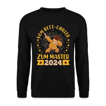 Masterarbeit Bestanden Vom Bett-Chiller zum Master - Unisex Pullover - Schwarz - Vorne - Alina (178cm) & Michal (187cm)