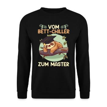 Masterarbeit Bestanden Vom Bett-Chiller zum Master - Unisex Pullover - Schwarz - Vorne - Alina (178cm) & Michal (187cm)