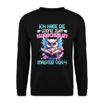 Master 2024 Habe die Lizenz zum Klugscheißen - Unisex Pullover - Schwarz - Vorne - Alina (178cm) & Michal (187cm)