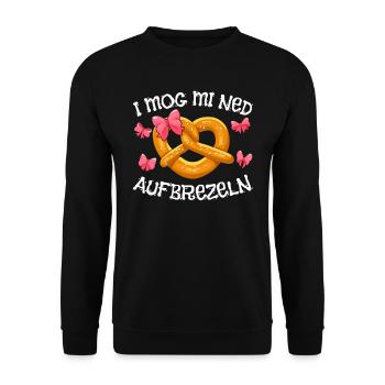 Shirt I Mog mi ned Aufbrezeln Brezeln - Unisex Pullover - Schwarz - Vorne - Alina (178cm) & Michal (187cm)
