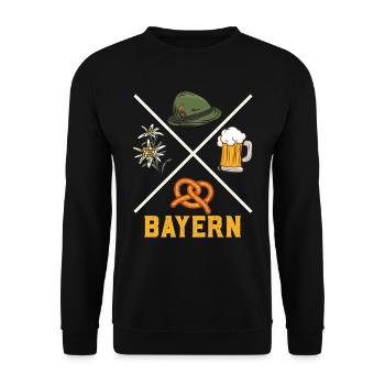 Bayerisch Tradition Bierkrug Brezeln Bayern - Unisex Pullover - Schwarz - Vorne - Alina (178cm) & Michal (187cm)