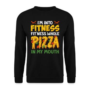 Pizza Fan I'm Into Fitness Whole Pizza in Mouth - Unisex Pullover - Schwarz - Vorne - Alina (178cm) & Michal (187cm)