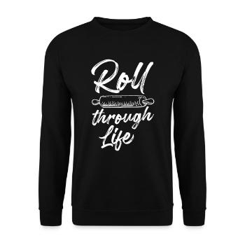 Teigroller Roll through Life Backfans Konditor - Unisex Pullover - Schwarz - Vorne - Alina (178cm) & Michal (187cm)
