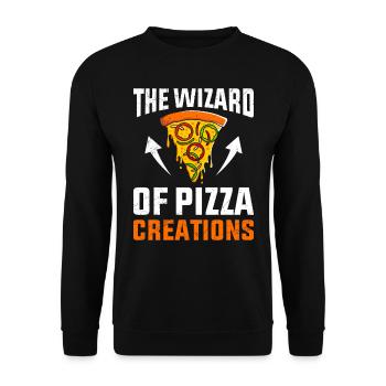 Pizza-Gott der seine Kunst Beherrscht Pizzateig - Unisex Pullover - Schwarz - Vorne - Alina (178cm) & Michal (187cm)
