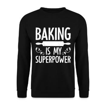 Backen ist meine Superkraft Konditorei Backteig - Unisex Pullover - Schwarz - Vorne - Alina (178cm) & Michal (187cm)
