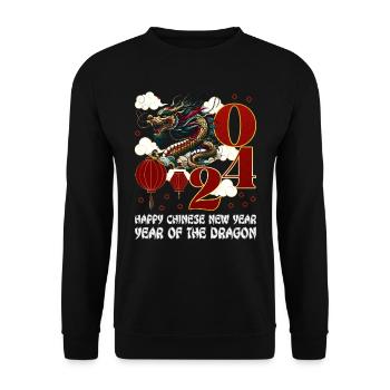 Année du Dragon 2024 Chine Fan Drachenjahr - Sweat-shirt Unisexe - noir - Devant - Alina (178cm) & Michal (187cm)