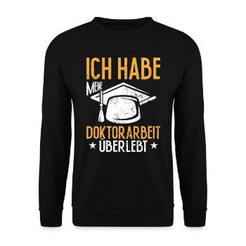 Dissertation Habe Meine Doktorarbeit Überlebt - Unisex Pullover - Schwarz - Vorne - Alina (178cm) & Michal (187cm)