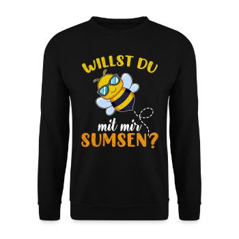 Faschingskostüm Biene Willst du mit mir Sumsen? - Unisex Pullover - Schwarz - Vorne - Alina (178cm) & Michal (187cm)