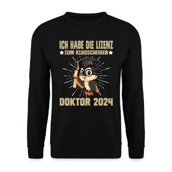 Doktor 2024 Die Lizenz zum Klugscheißen - Unisex Pullover - Schwarz - Vorne - Alina (178cm) & Michal (187cm)