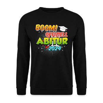 Abitur 2024 Offiziell BOOM! Abiturienten Abschluss - Unisex Pullover - Schwarz - Vorne - Alina (178cm) & Michal (187cm)