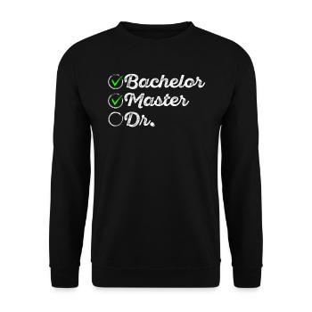 Bachelor Master Dr. Masterarbeit Geschafft - Unisex Pullover - Schwarz - Vorne - Alina (178cm) & Michal (187cm)