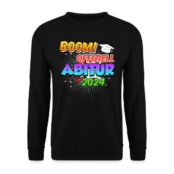 Abitur 2024 Offiziell BOOM! Abiturienten Abschluss - Unisex Pullover - Schwarz - Vorne - Alina (178cm) & Michal (187cm)